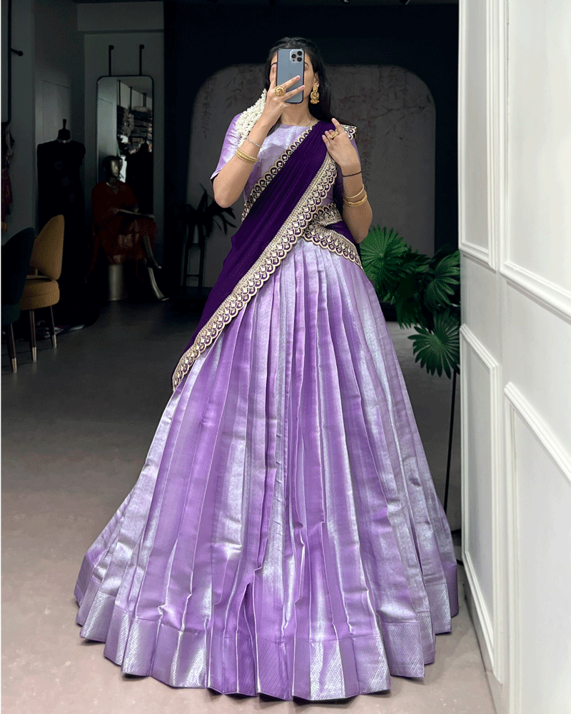Royal Purple Color Jacquard Silk Half Saree