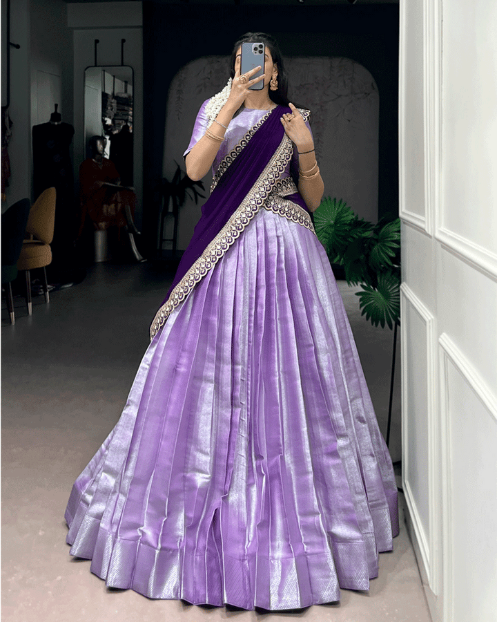 Royal Purple Color Jacquard Silk Half Saree
