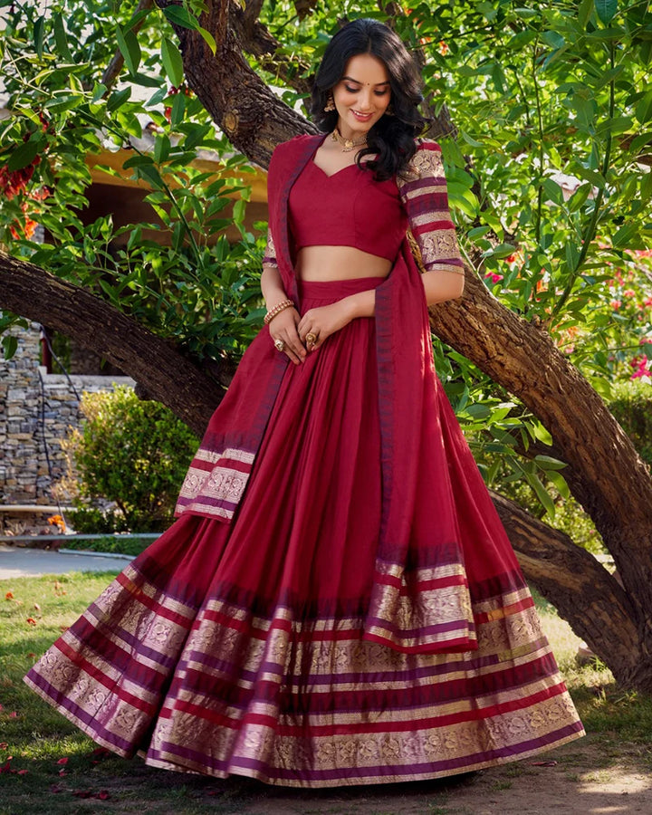 Traditional Red Color Pure Chanderi Lehenga Choli