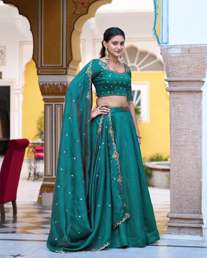 Peacock Blue Color NC Silk Designer Lehenga Choli Set