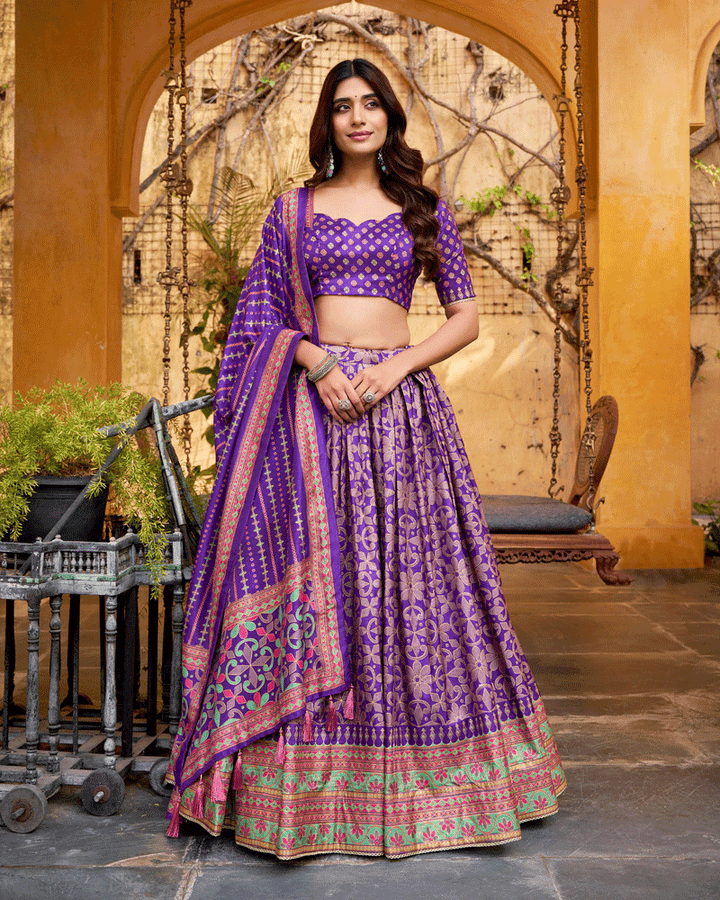 Purple Color Sparkle Printed Silk Lehenga Choli