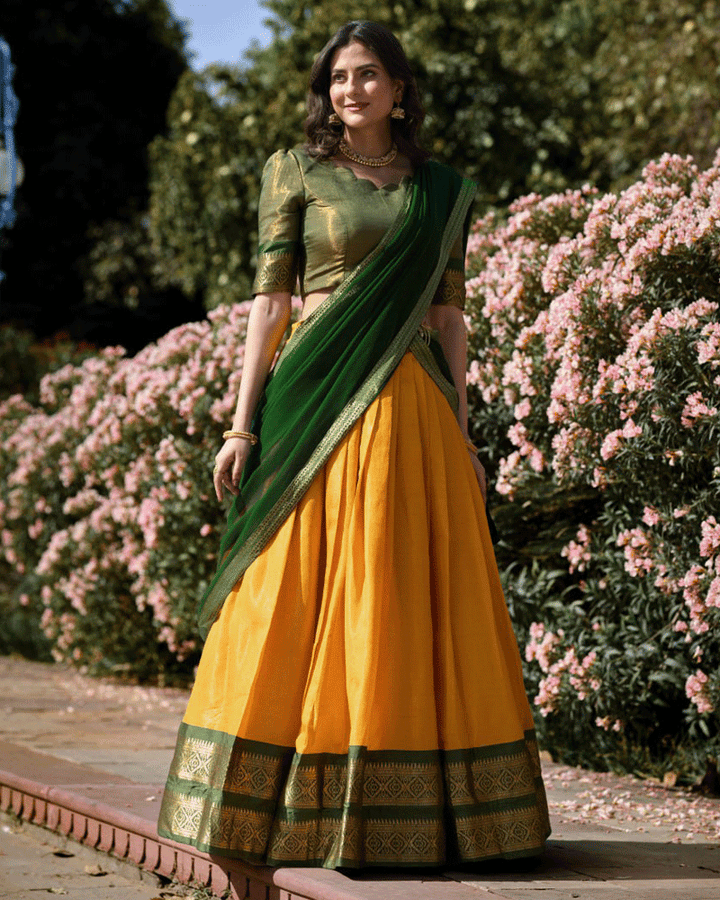 Designer Yellow Kanchipuram Half Saree