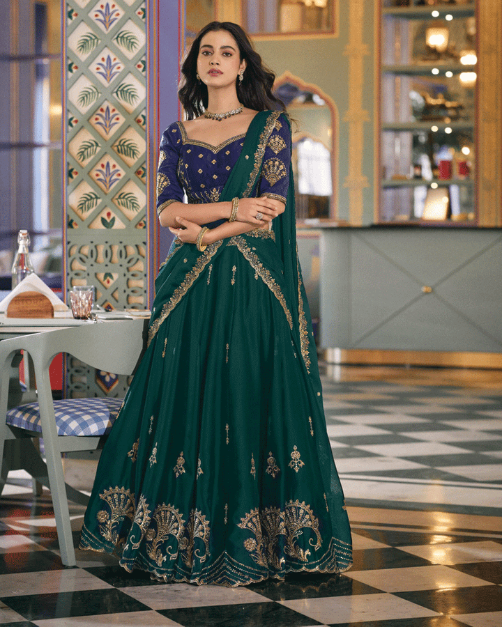 Peacock Green Rangoli Silk Embroidered Lehenga Choli