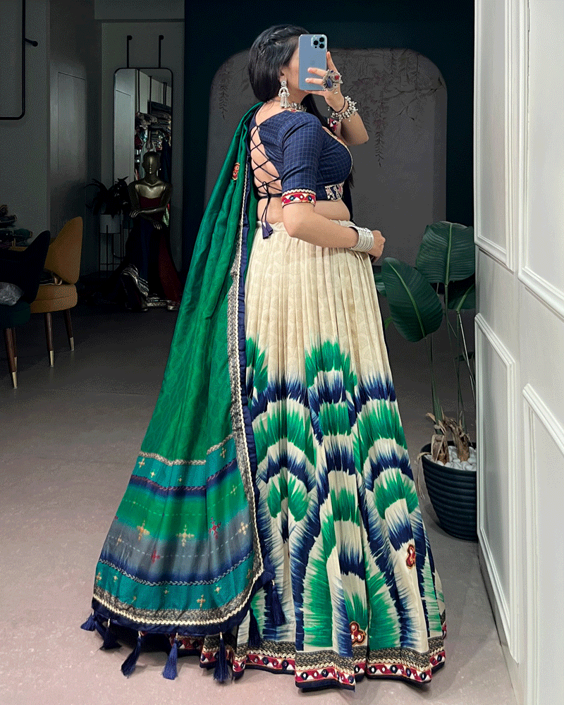 Traditional Navy Blue Multi Color Printed Navratri Lehenga Set