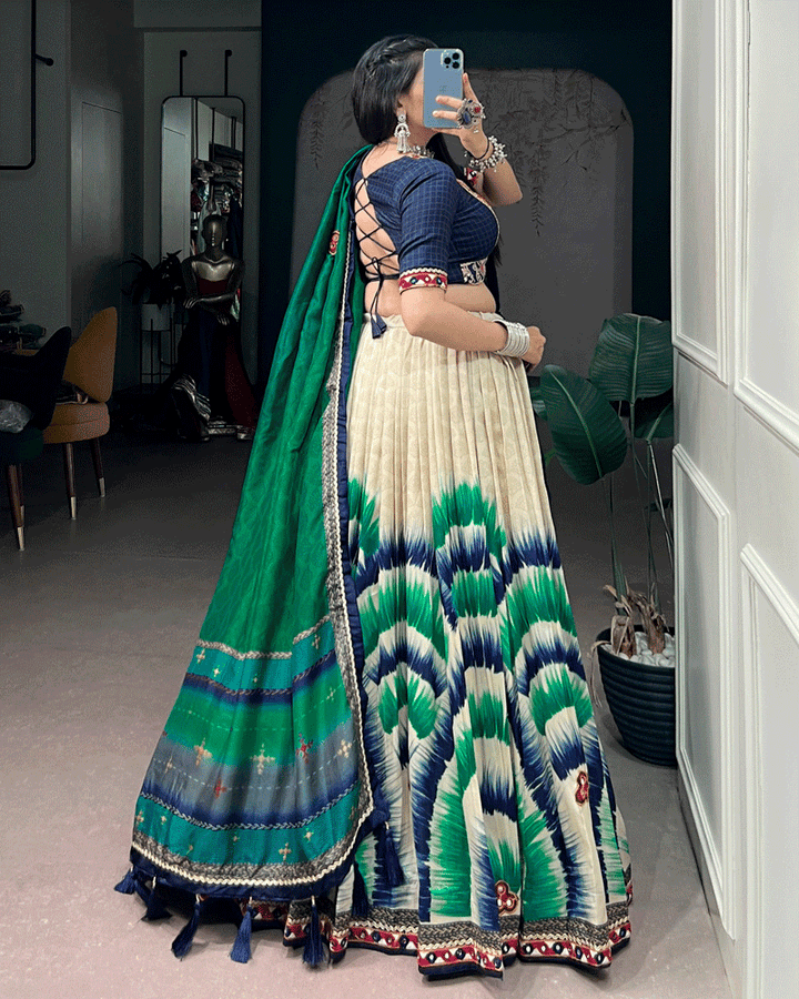 Traditional Navy Blue Multi Color Printed Navratri Lehenga Set