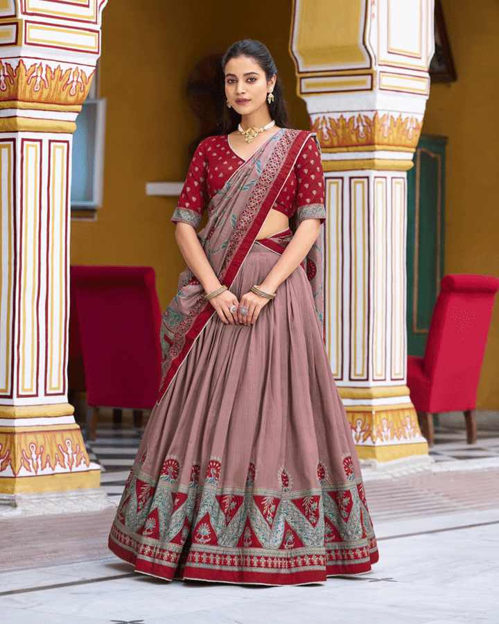 Designer Maroon Color Tasar Silk Printed Lehenga Choli