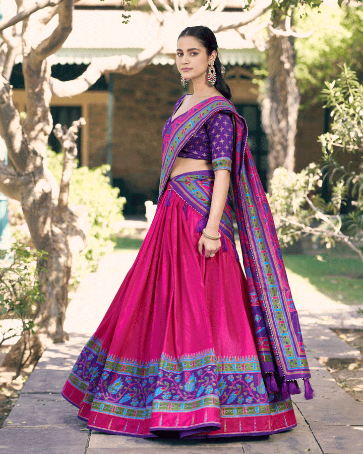Elegant Pink Color Printed Traditional Lehenga Choli Set