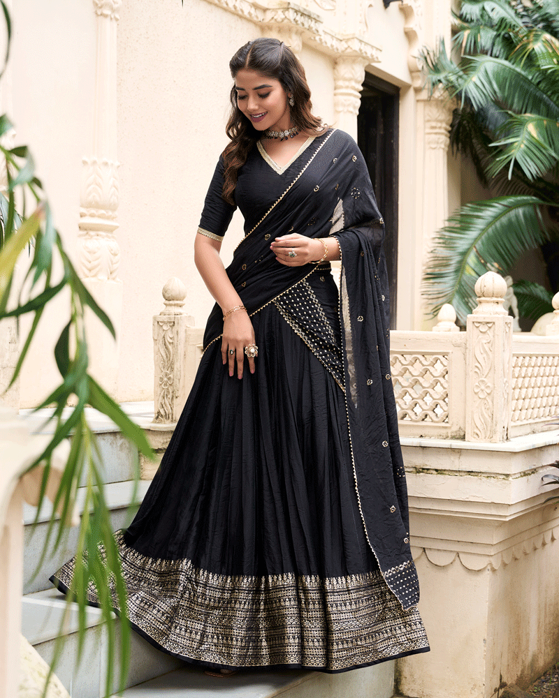 Classic Black Color Pure Chanderi Lehenga Choli