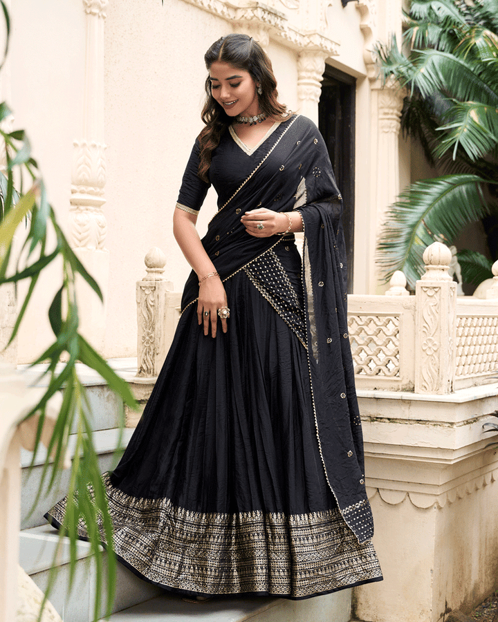 Classic Black Color Pure Chanderi Lehenga Choli