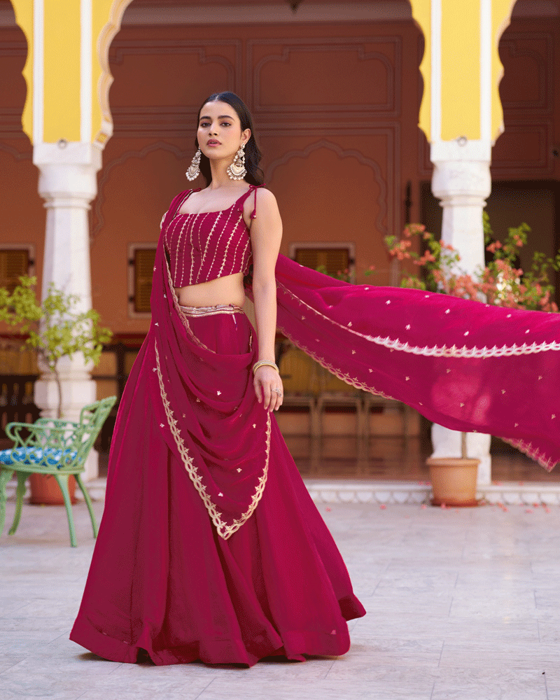 Rani Pink Color Embroidered Embellished Lehenga Choli
