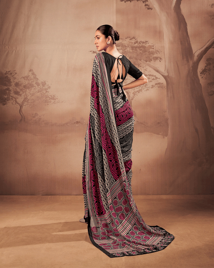 Designer Black Color Geometric Printed Saree