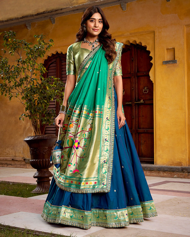 Designer Navy Blue Soft Paithani Silk Lehenga Choli