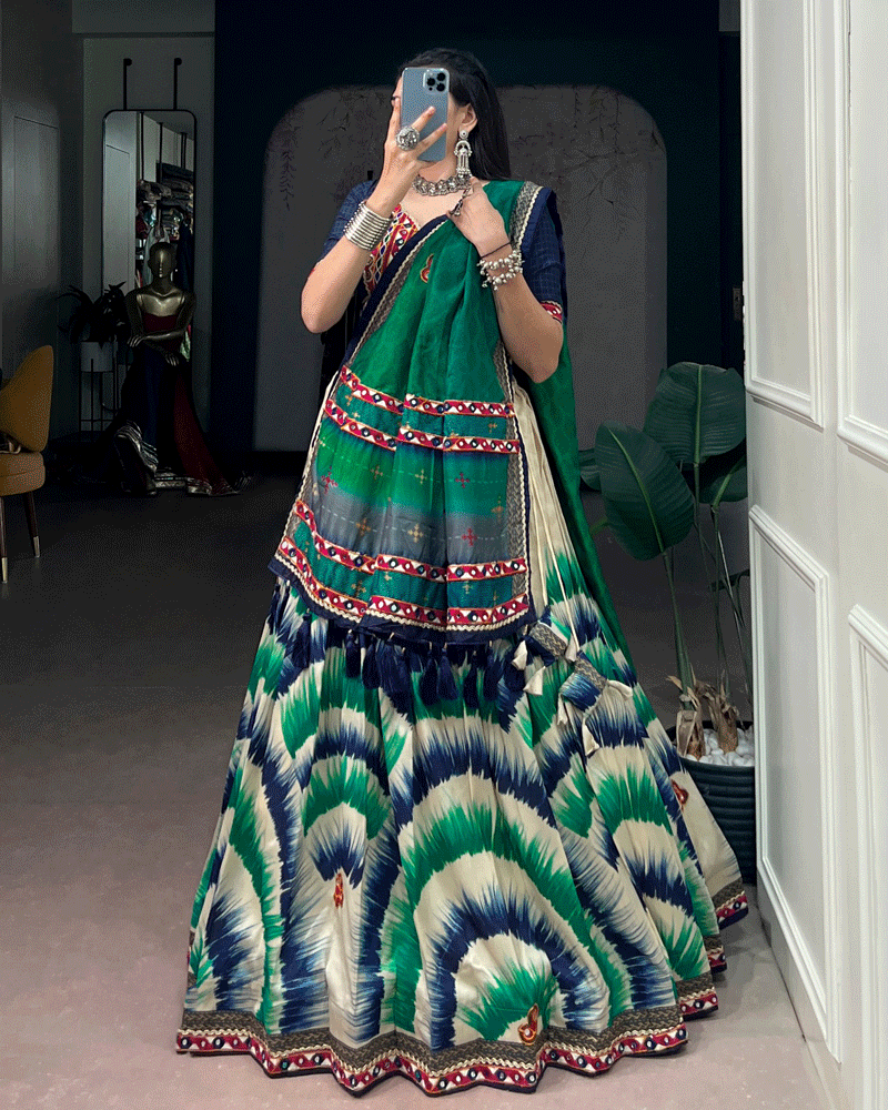 Traditional Navy Blue Multi Color Printed Navratri Lehenga Set