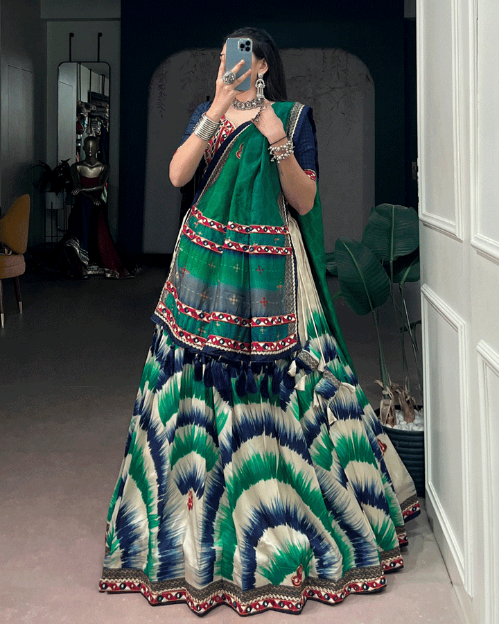 Traditional Navy Blue Multi Color Printed Navratri Lehenga Set