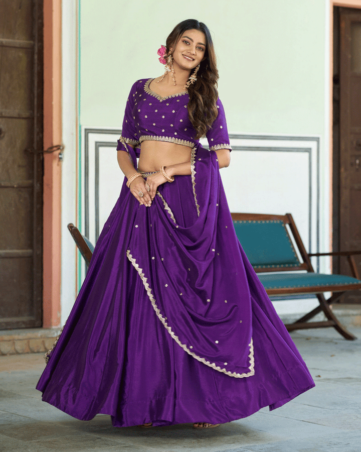 Purple Color Chinon Silk Embroidered Glamorous Lehenga Choli