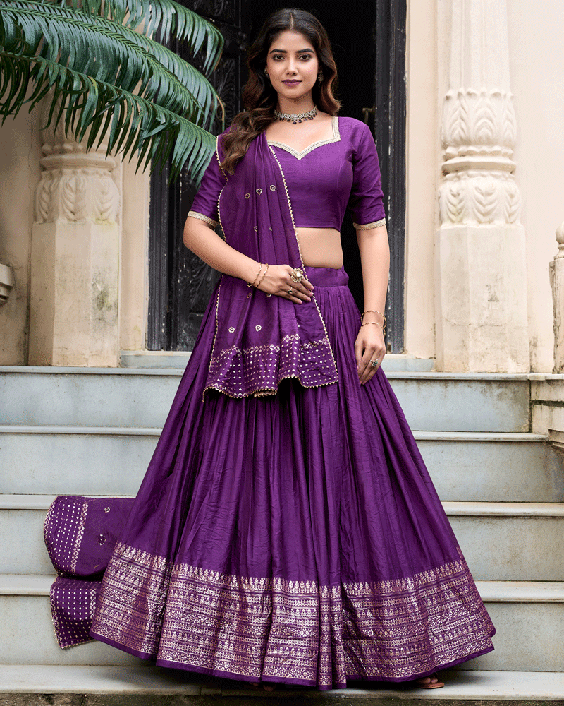Royal Deep Purple Color Pure Chanderi Lehenga Choli