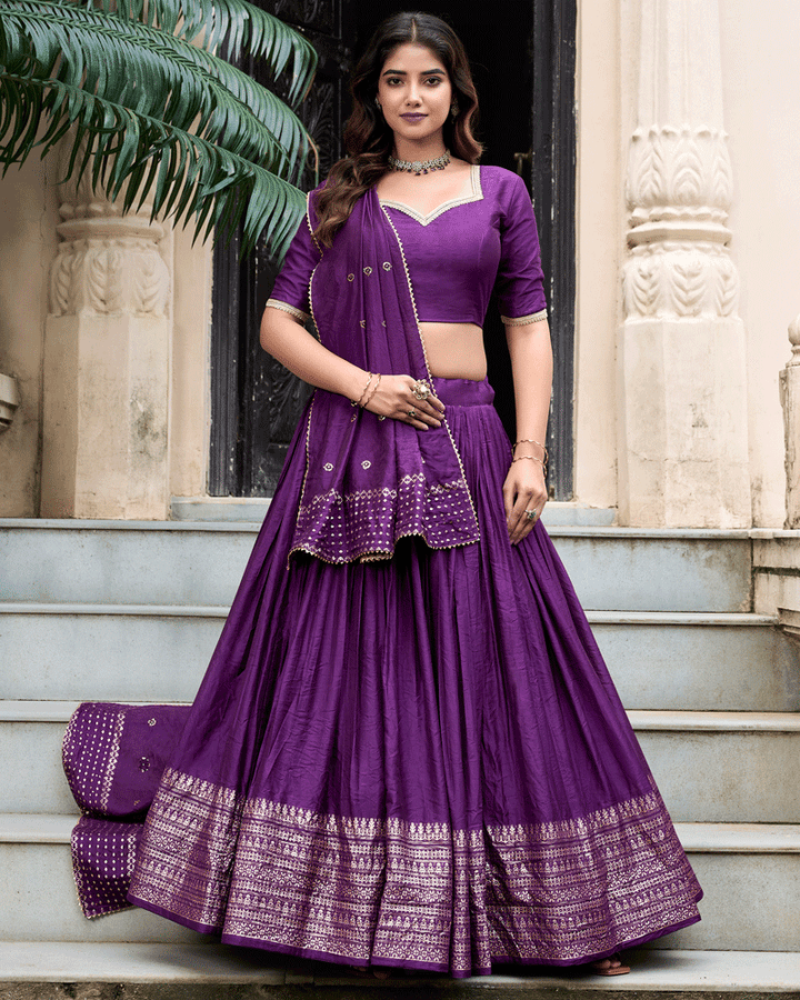 Royal Deep Purple Color Pure Chanderi Lehenga Choli