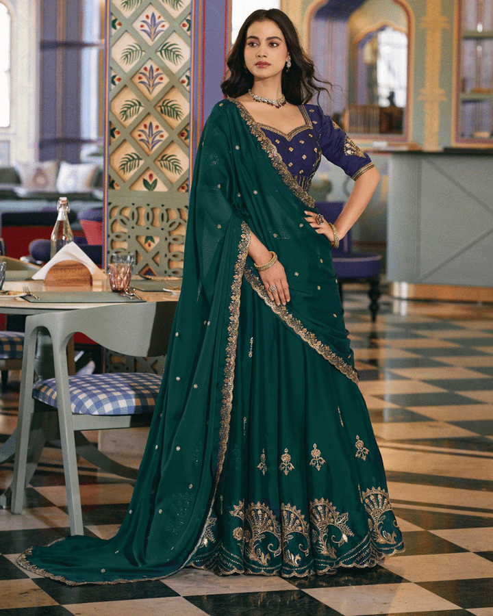Peacock Green Rangoli Silk Embroidered Lehenga Choli