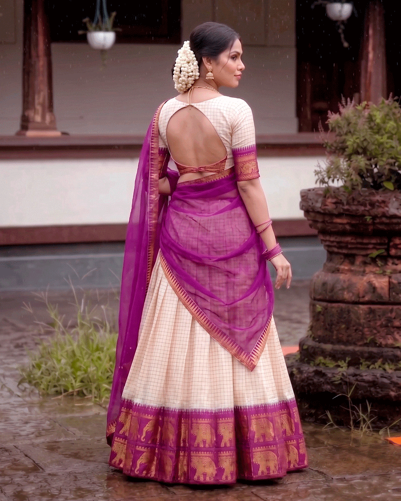 Purple Color Crafted Poly Cotton Half Saree