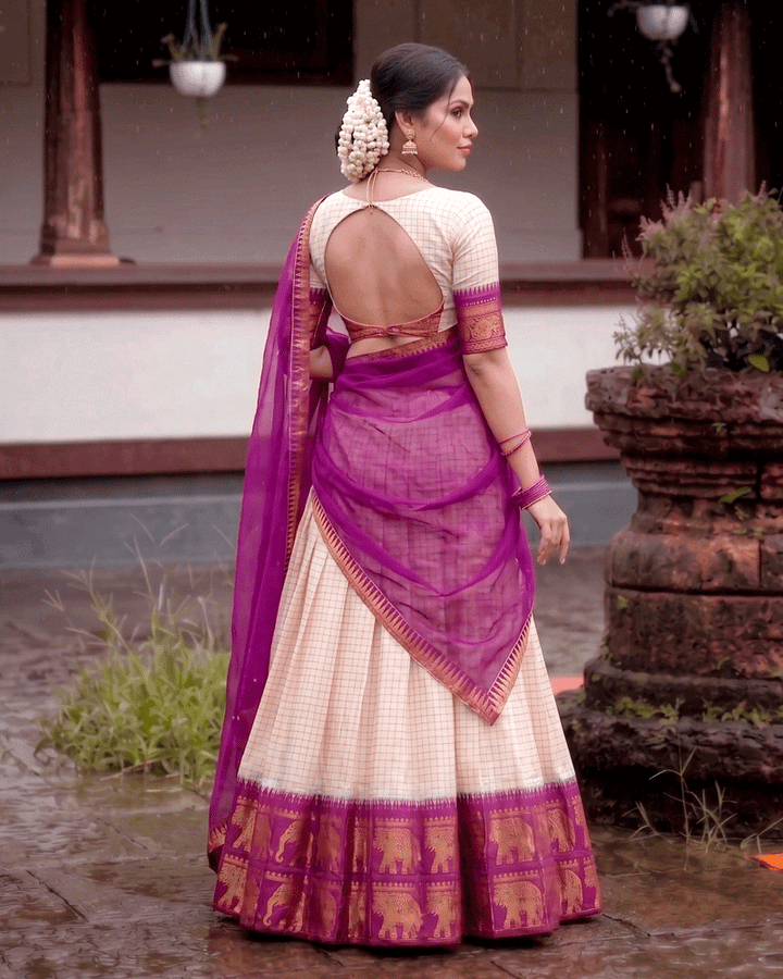 Purple Color Crafted Poly Cotton Half Saree