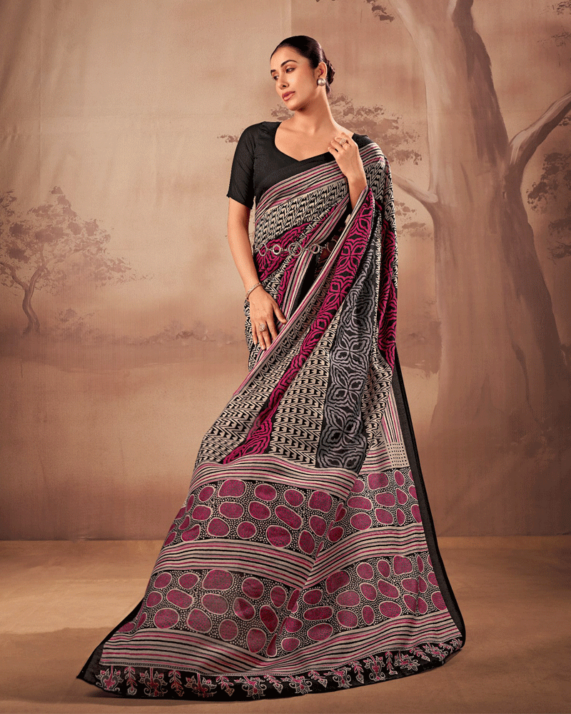 Designer Black Color Geometric Printed Saree