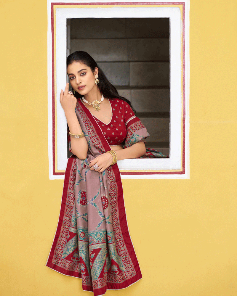 Designer Maroon Color Tasar Silk Printed Lehenga Choli