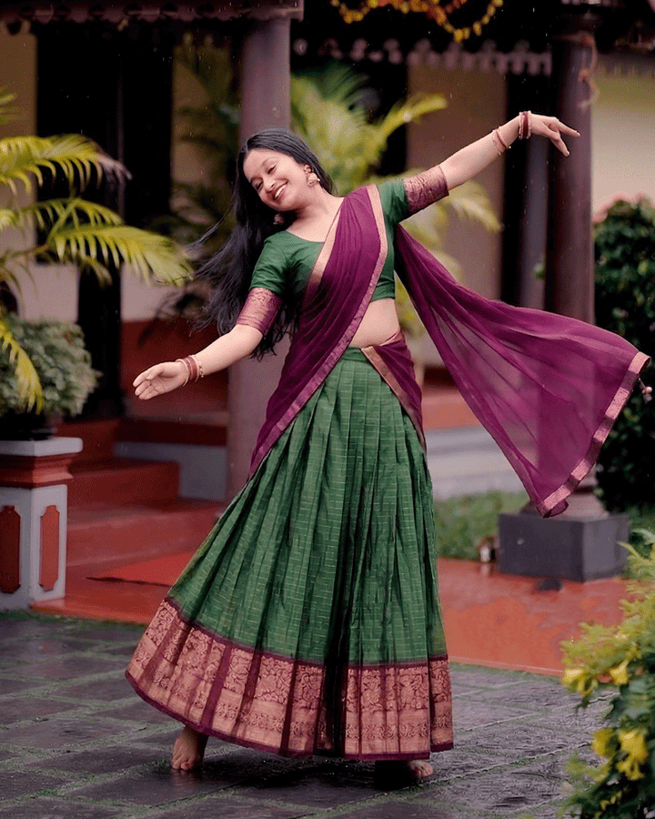 Designer Mehendi Color Dola Silk Half Saree