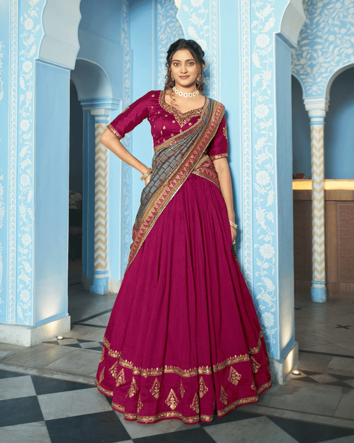 Rani Pink Designer Embroidered Silk Lehenga Choli