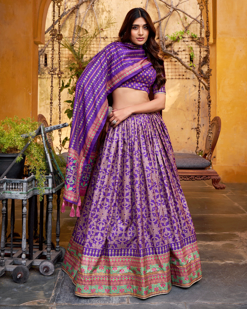 Purple Color Sparkle Printed Silk Lehenga Choli