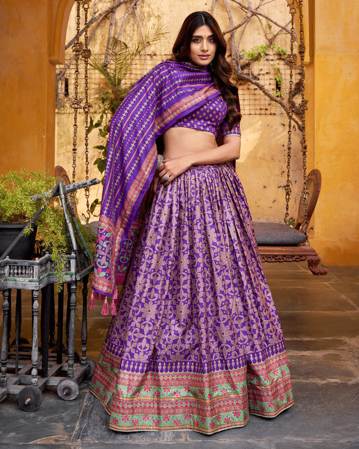 Purple Color Sparkle Printed Silk Lehenga Choli