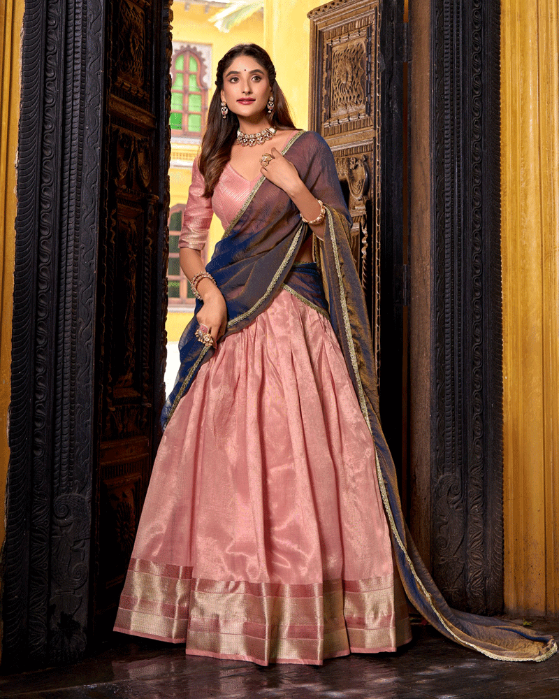Graceful Light Pink Color Dupion Silk Half Saree