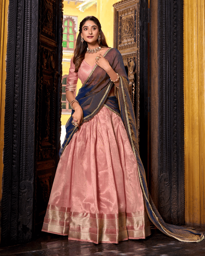Graceful Light Pink Color Dupion Silk Half Saree