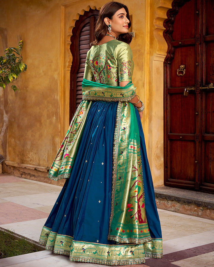 Designer Navy Blue Soft Paithani Silk Lehenga Choli