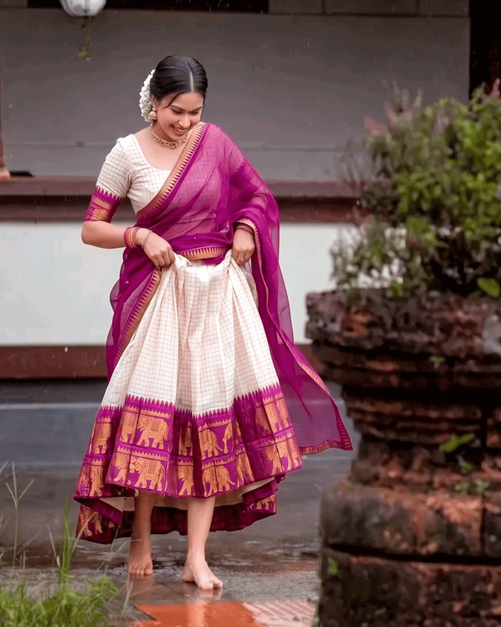 Purple Color Crafted Poly Cotton Half Saree
