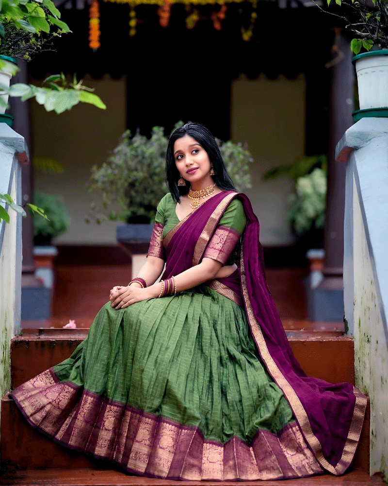 Designer Mehendi Color Dola Silk Half Saree