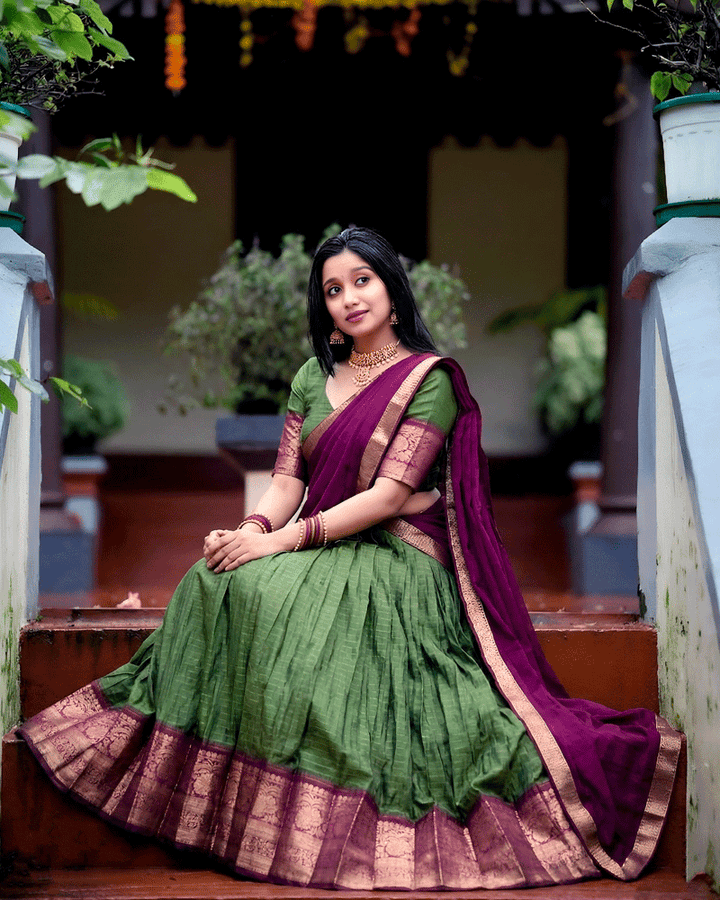 Designer Mehendi Color Dola Silk Half Saree