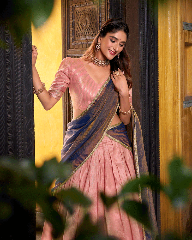 Graceful Light Pink Color Dupion Silk Half Saree