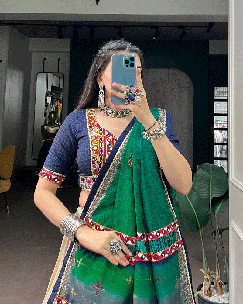 Traditional Navy Blue Multi Color Printed Navratri Lehenga Set