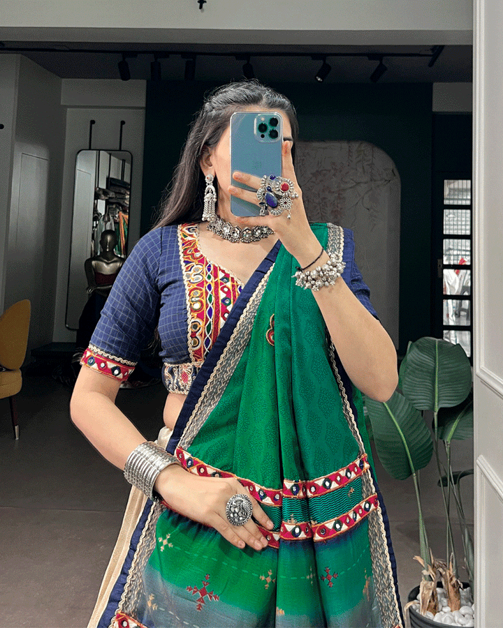 Traditional Navy Blue Multi Color Printed Navratri Lehenga Set