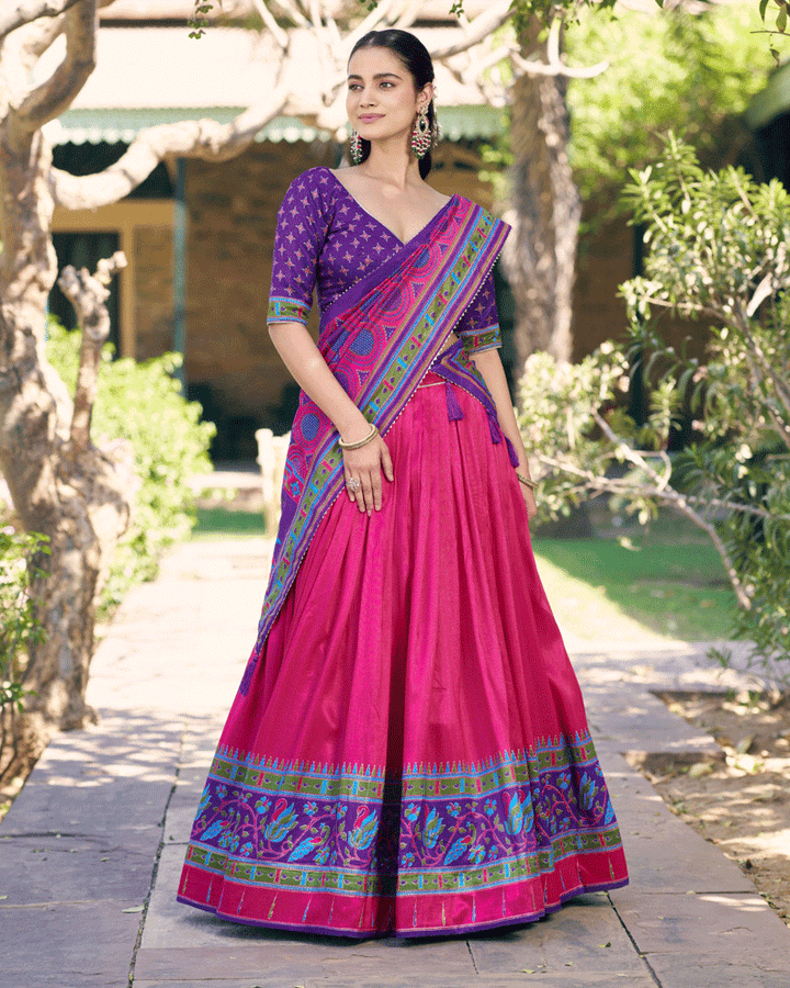Elegant Pink Color Printed Traditional Lehenga Choli Set