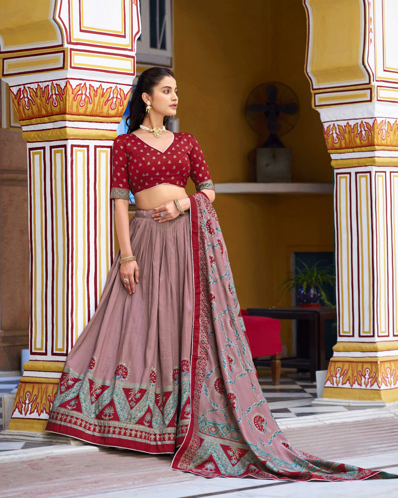 Designer Maroon Color Tasar Silk Printed Lehenga Choli