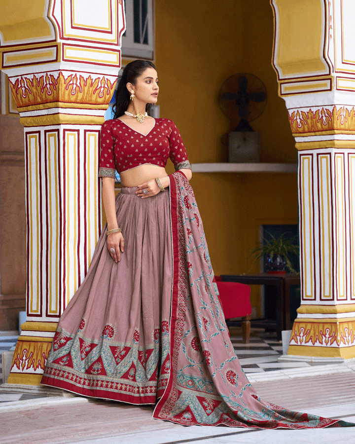 Designer Maroon Color Tasar Silk Printed Lehenga Choli