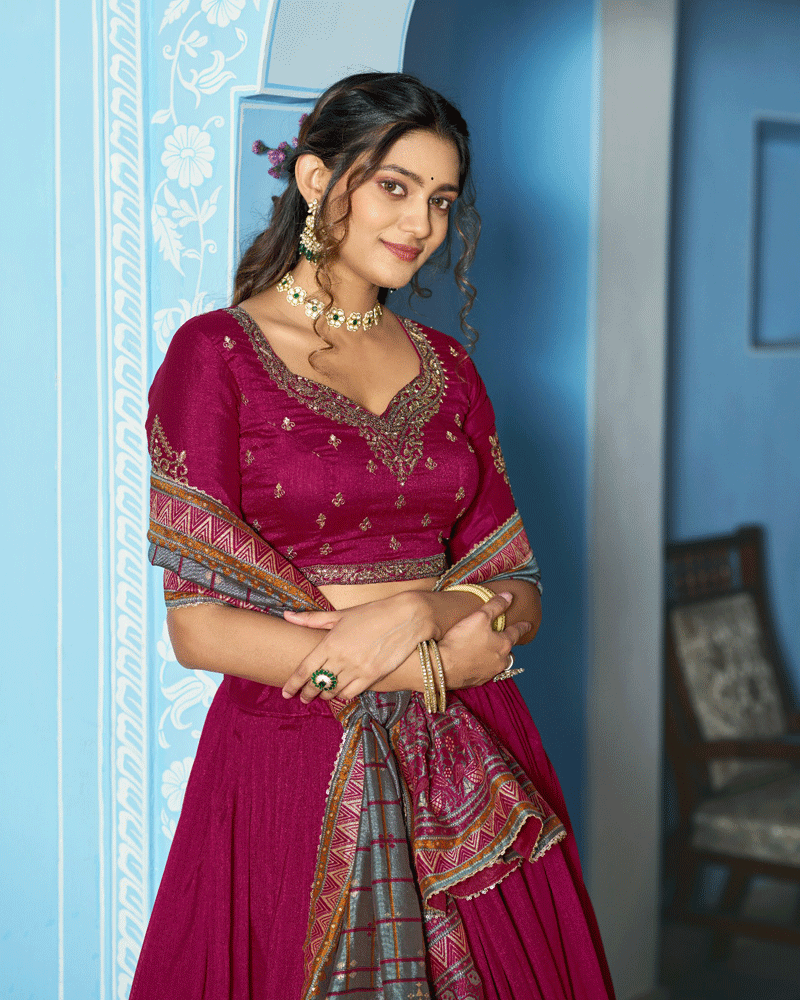 Rani Pink Designer Embroidered Silk Lehenga Choli