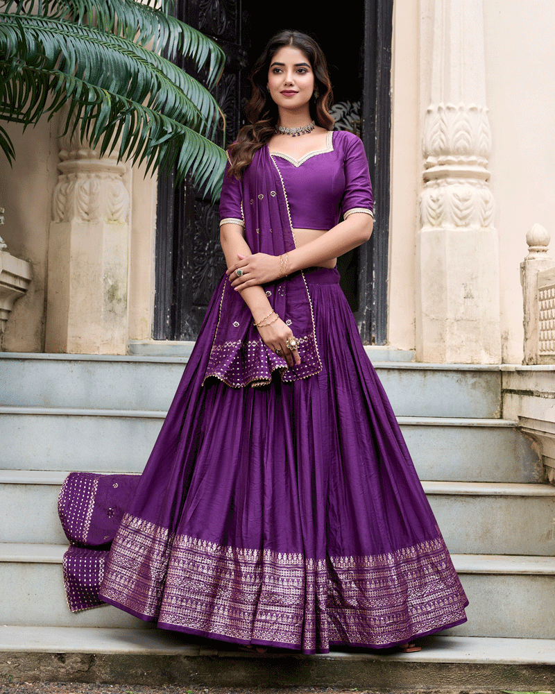 Royal Deep Purple Color Pure Chanderi Lehenga Choli