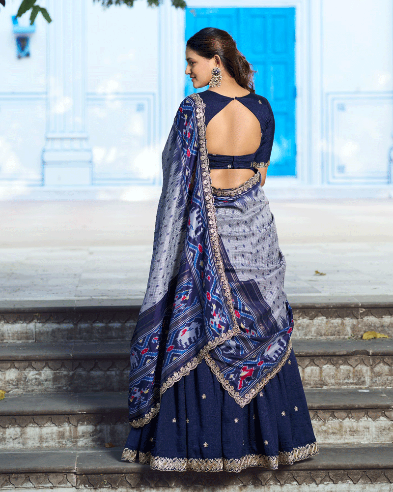 Ethnic Navy Blue Color Vichitra Silk Embroidered Lehenga Choli