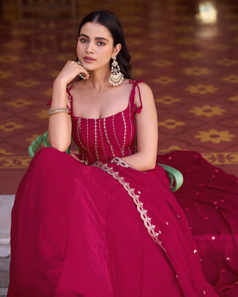 Rani Pink Color Embroidered Embellished Lehenga Choli