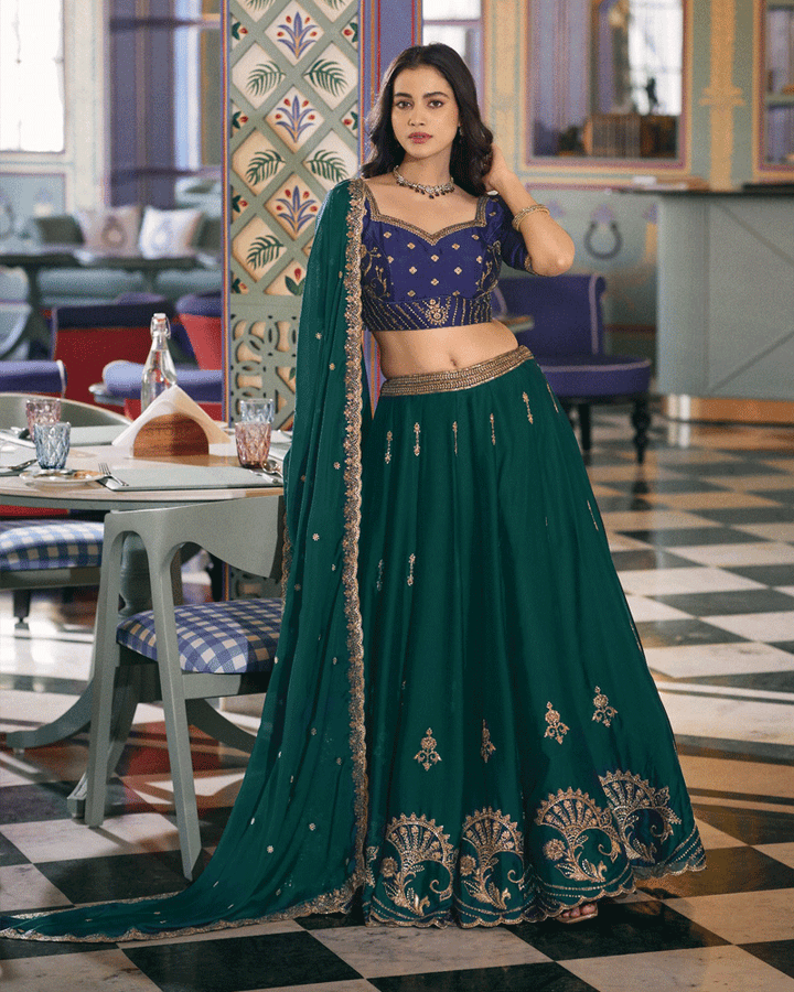 Peacock Green Rangoli Silk Embroidered Lehenga Choli