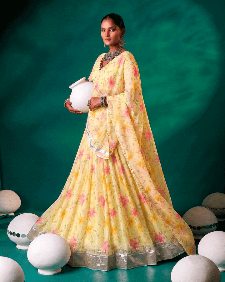 Yellow Color Floral Printed Designer Lehenga Set