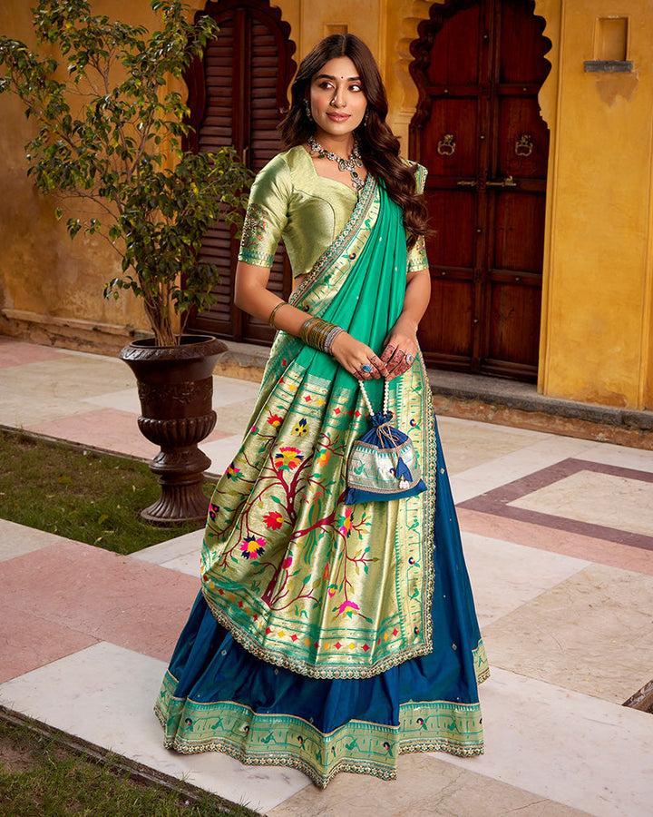 Designer Navy Blue Soft Paithani Silk Lehenga Choli