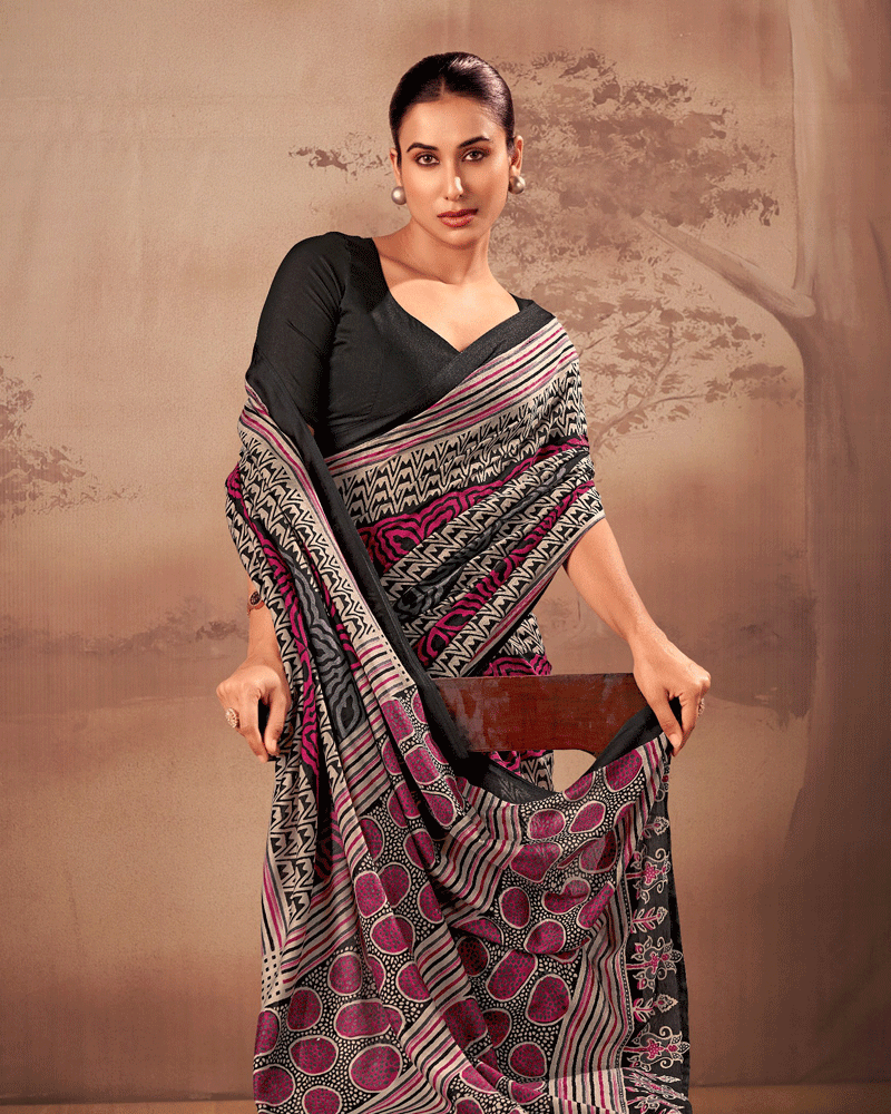 Designer Black Color Geometric Printed Saree